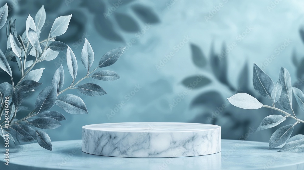 Poster a captivating 3d rendering featuring a white marble cube pedestal beautifully set against a backdrop