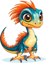 Fototapeta premium Colorful cartoon baby dinosaur with a playful stance and vibrant features ready for adventure in a whimsical setting. Generative AI