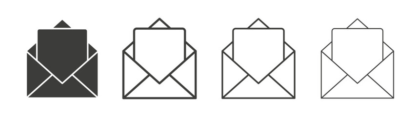 Open envelope icons set vectors graphic designs