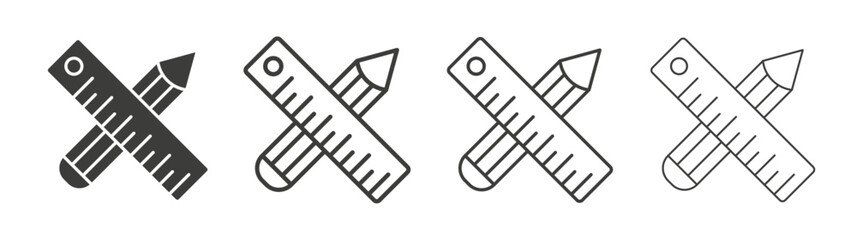 Pencil and ruler icons set vectors graphic designs