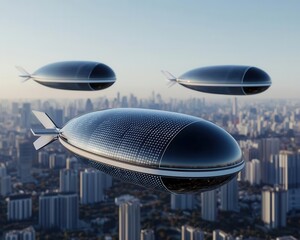 Naklejka premium Solarpowered autonomous airships capturing CO2 and releasing oxygen at high altitudes