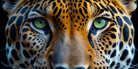 Obraz premium A close up of a jaguar's face on a black background.