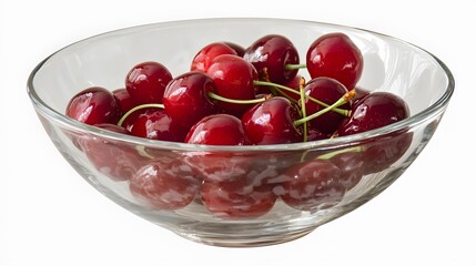 A round bowl of fresh cherries, clean white background, transparent isolate