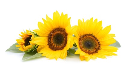 Obraz premium A yellow sunflower with bright petals, clean white background, transparent isolate