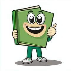 Cartoon style green highletter holding notebook in white background
