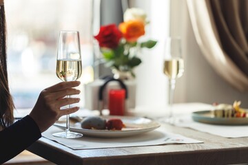 Enjoy a romantic evening filled with fine sushi dishes, fresh ingredients, and sparkling champagne. Roses adorn the table, creating a perfect Valentine's Day atmosphere