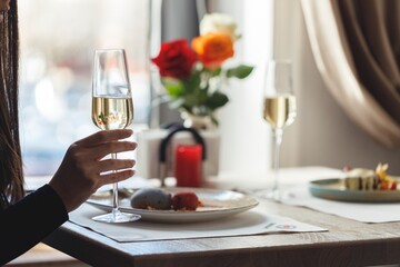 A warm sushi restaurant setting where diners savor fine cuisine crafted by an expert chef. Perfect...