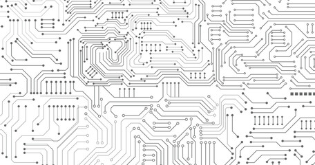 Grey circuit line technology pattern on white background vector illustration.