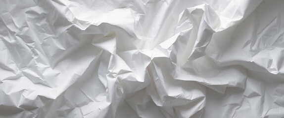 Obraz premium Wrinkled Texture of Crumpled White Paper on a Light Background for Backgrounds and Textures in Design Projects.