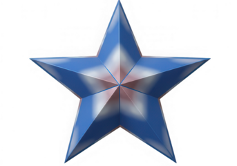 3D rendering of the Texas star, in a blue and white color scheme, on a black background,