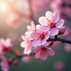 Obraz premium Delicate pink blossoms dance in gentle spring breeze, nature, light, petals