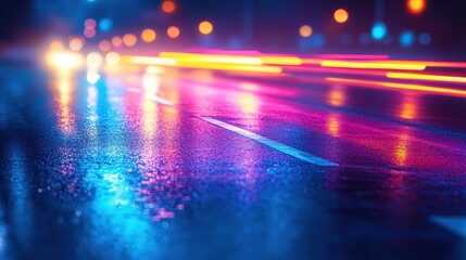 Night city street, rain, light trails, blurred background, website banner