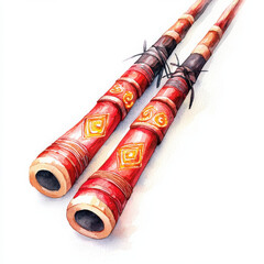 Traditional didgeridoos in vibrant watercolor art