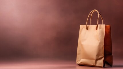 A stylish brown craft paper shopping bag stands elegantly against a muted backdrop, capturing the essence of sustainability in modern shopping aesthetics.