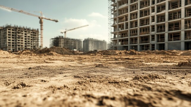 Construction site  ground level view of buildings under construction