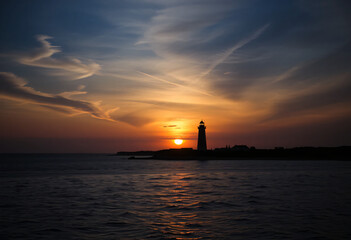 Lighthouse with a sunrise and the sea

