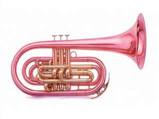 Naklejka premium Pink brass instrument with coiled tubing and shiny finish