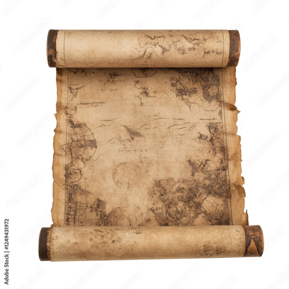 Aufkleber Ancient world map parchment scroll with age spots and ragged edges
