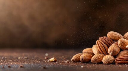 An artistic display of assorted nuts beautifully piled together against a soft, blurred background reveals both elegance and the richness of natural snacks.