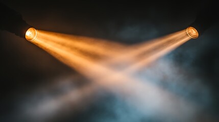 Two Stage Lights Crossing In Smoky Darkness