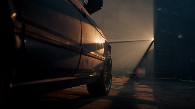 A stunning low angle perspective captures a dramatic lighting effect on a cars design