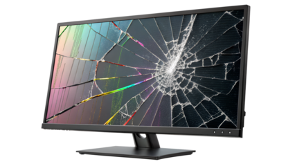 technical difficulties screen | Realistic image of a cracked monitor displaying a damage pattern with glitch effects and details