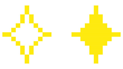 Obraz premium Yellow pixelated sparkles, pixel art., stars, retro, 8-bit.