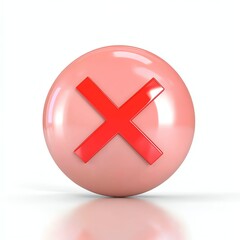 Obraz premium A glossy pink sphere with a prominent red cross symbolizing rejection or a negative action in a minimalist style.