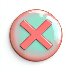 Obraz premium A round button with a glossy finish, featuring a prominent red 'X' symbol on a soft green background, indicating a cancellation or rejection.