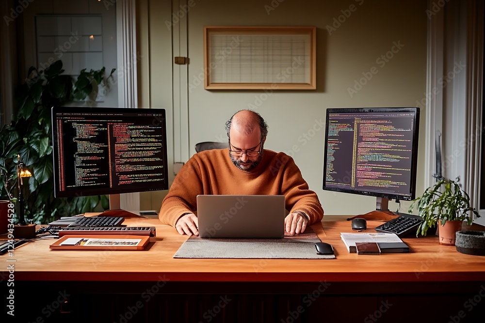 Wall mural focused programmer at work