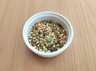Mix of legumes and barley on the table. Healthy eating.