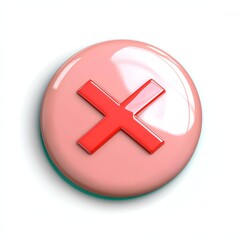 Obraz premium A glossy pink button featuring a prominent red cross symbol, commonly associated with negative actions or error notifications.