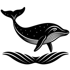 A whale breaching the ocean surface silhouette vector illustration 