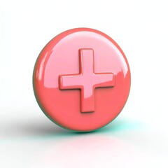 Fototapeta premium A glossy pink button featuring a white plus sign, symbolizing addition or positivity in a modern, minimalist design.