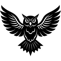 An owl spreading its wings in flight  silhouette vector illustration 