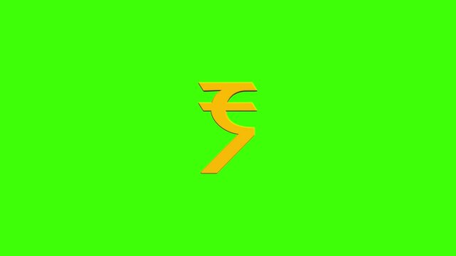 Rupee icon rotate on green background. INR Indian Rupee Rotating Sign. Gold symbol on a transparent background. 360 degree rotation. 4k