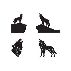 Howling black wolf vector icon set.