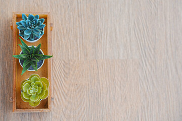 Minimalist white wooden pot on a wooden tray.