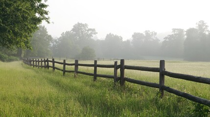 Fototapeta premium Cattle fence stretching across a vast open prairie, blending into the landscape.
