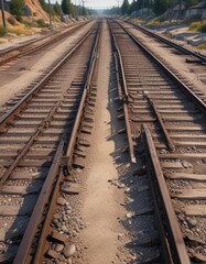 Railroad tracks splitting into two separate routes, separate tracks, railway divergence, divergent rails