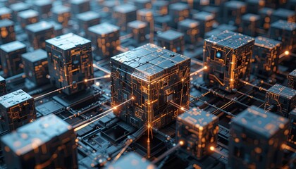Concept de technologie futuriste de blocs cubes numériques du métavers en tant que réseau de connexion