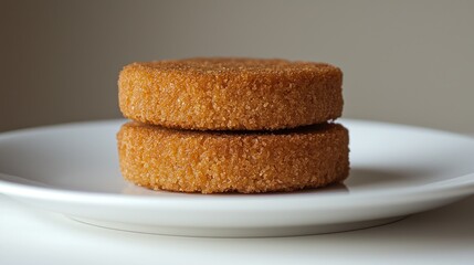 Stacked round cakes on white plate, studio shot