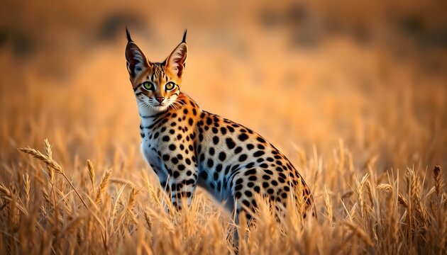 a cat standing in a field of tall grass