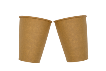 Halves of a paper cup isolated. A disposable paper cup is cut in half. Mock up.
