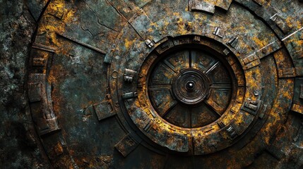 Fototapeta premium Close up of a weathered metal hatch with complex details