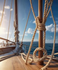 Sailing boat with twisted rope in the background, yacht, composition, sailing boat