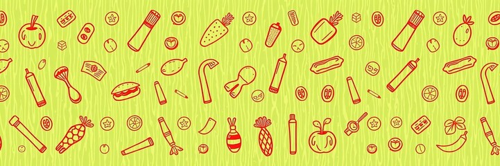 Food-Themed Doodle Delights on Emerald Canvas