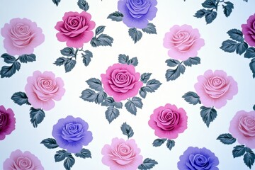 Romantic Wallpaper Intertwined Roses Pastel Colors - This vibrant design features intertwined roses in pastel shades, symbolizing beauty, love, elegance, romance, and nature.