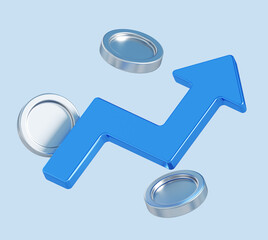 3d rendering of growing arrow. stylized simple 3d icon. 3d illustration for business