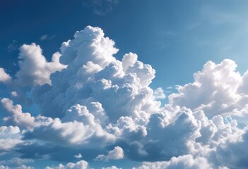 Soft and white fluffy clouds float gently in the clear blue sky , fluffy clouds, peaceful sky